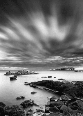 Black and White of an Island with Cloudy Weather